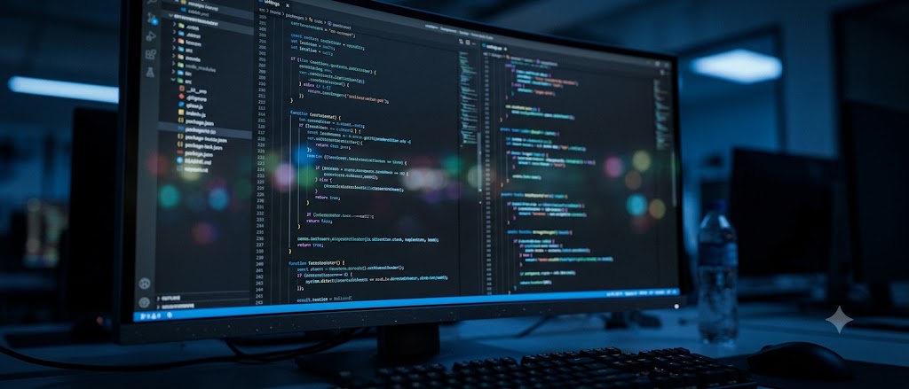 Code editor on a monitor